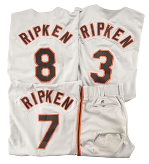 1991 Ripken Family Game Worn Jersey Set from Cal Sr., Cal Jr. and Billy Ripken